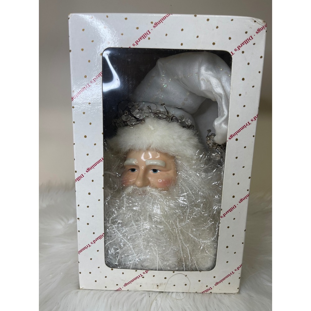 Vintage Dillard's‎ Trimmings Porcelain Santa Head White Hanging Decor With Box